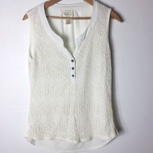 Belle Du Jour Cream L Stretch Open Mesh Chic Top